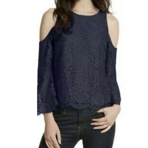 Joie Abay Navy Blue Lace Cold-shoulder Top